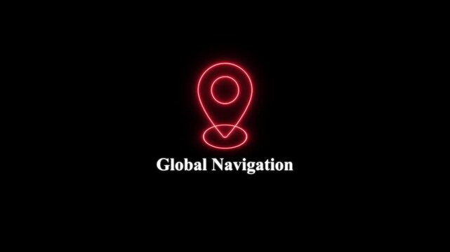 Neon map pin animation for global navigation and location services minimalist digital interface