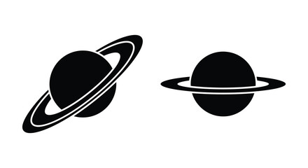 Planet with rings silhouette two views on white background © Rakib