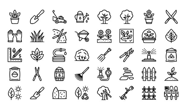 Gardening, Agriculture and Farming Line Icon Collection Vector Illustration
