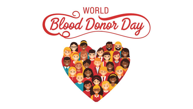 World Blood Donor Day: A vibrant heart-shaped mosaic of diverse people, celebrating World Blood Donor Day and the selfless act of giving life.