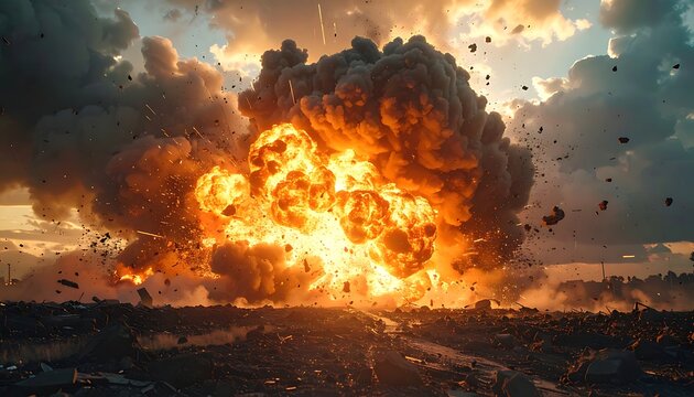 A massive explosion with a gigantic fireball and dark smoke