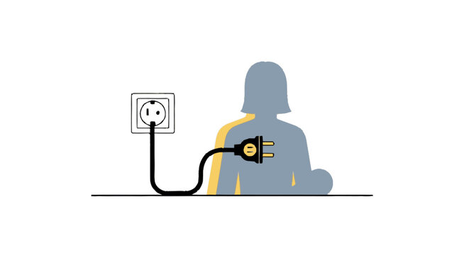 Woman silhouette being unplugged from a wall power socket