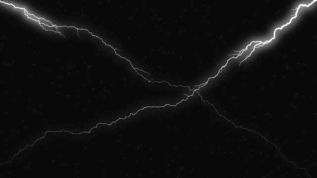 Thunder with rain effect on black background, lightning sky storm thunderbolt 