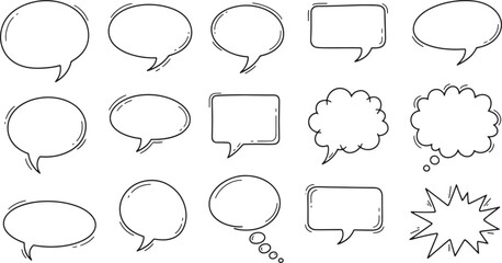 Fototapeta premium Hand-drawn speech bubbles and thought clouds set