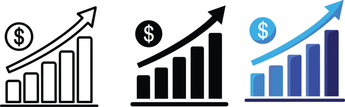 Financial growth decorative illustration collection, profit artwork, business motif design composition, economic vector set, success graphics