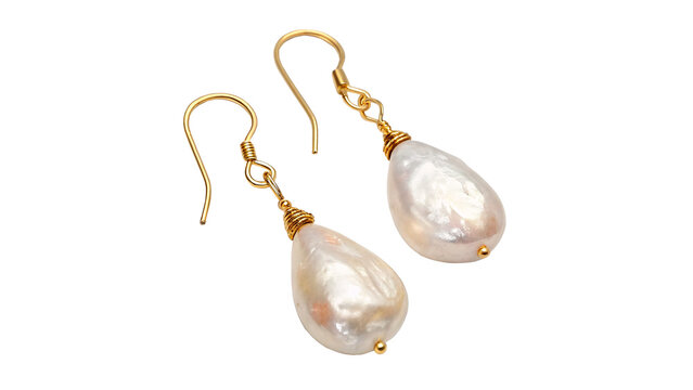 A pair of elegant luxury drop earrings jewelry accessories featuring transparent quartz gemstones gold hooks isolated on transparent background cut out