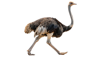 A large wild adult ostrich bird standing side view profile looking forward savanna wildlife isolated on transparent background cut out © AAAstock2025