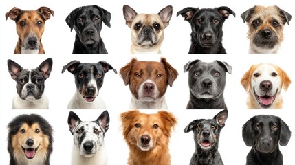 Obraz premium Collection of various dog portraits isolated on a clean white background