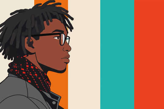 Retro stylized side portrait of young Black man with dreadlocks