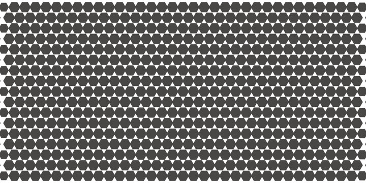 Black seamless hexagon texture. Repeated honeycomb pattern background. Geometric hexagonal halftone tech overlay backdrop. Abstract repeating hex halftone. Vector retro technology dot texure wallpaper