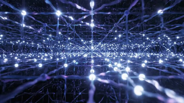 Abstract network of glowing nodes and lines emphasizing futuristic concepts and connectivity