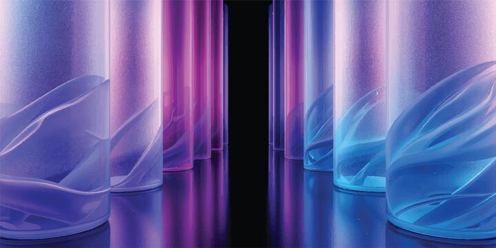 An abstract blue and purple backdrop features a glowing x-ray image of a human hand and head surrounded by motion lines and bright energy texture