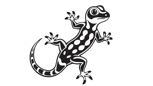 Stylized gecko lizard vector illustration, black and white tribal reptile mascot, decorative salamander silhouette for logo and tattoo design
