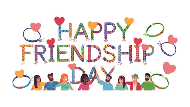 Happy Friendship Day Celebration: A vibrant and colorful illustration captures the essence of friendship with the words Happy Friendship Day adorned with hearts and decorative elements.