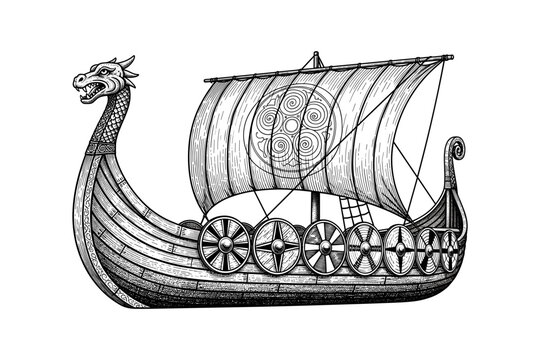 Detailed Viking Ship Illustration