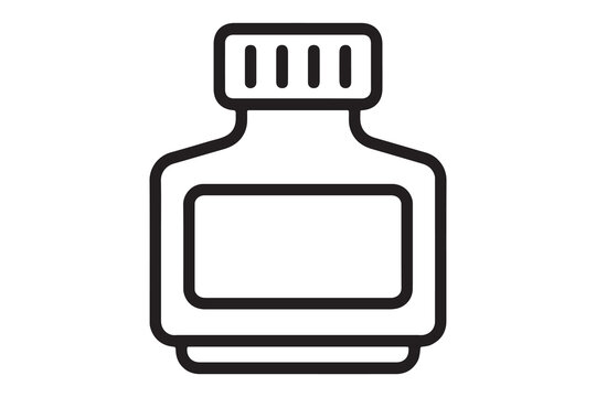 Simple line drawing of a medicine bottle with a cap and rectangular label area
