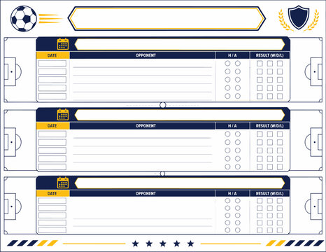 Soccer team match log with date opponent home away and result tracking fields