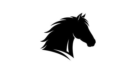 Fototapeta premium Black horse head silhouette vector illustration with a majestic mane, perfect for equestrian themes and dynamic branding projects
