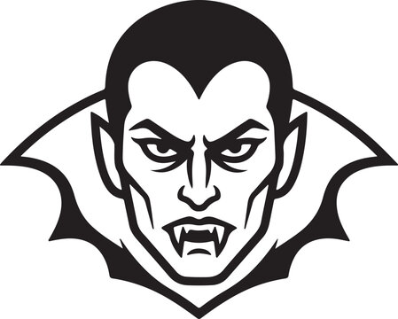 A cartoon vampire with an angry expression and sharp fangs