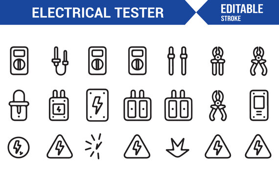 Electrician Testing Equipment Icons with Editable Stroke Style