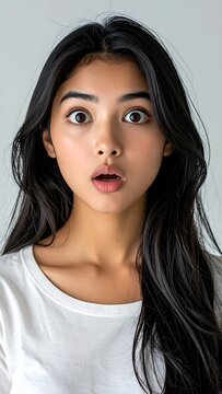驚く若い女性の縦型人物素材