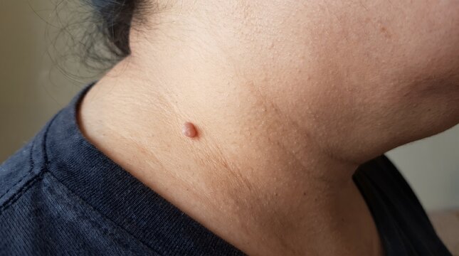 Small Brown Skin Tag on an Adult Person's Neck