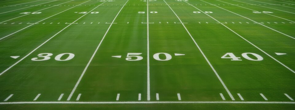American football field yard lines and numbers close up view from above