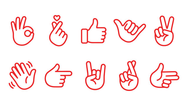 Vector illustration in hand drawn doodle style, mascot and character hands and gestures, positive vibe stickers and overlays, ok and agreement, victory and peace sign, pointing finger