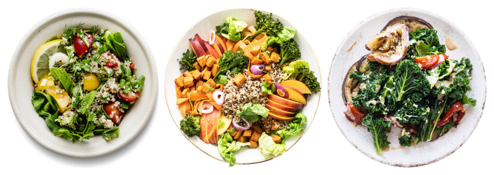 PNG Vibrant healthy salad bowls element set on transparent background