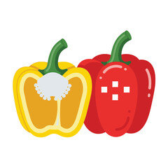 Obraz premium Fresh Red and Yellow Bell Pepper Whole and Half Sliced Isolated on White Background for Cooking