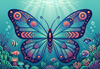 Fototapeta premium ILLUSTRATION OF A BUTTERFLY WITH BEAUTIFUL WINGS AND TEXTURE PATTERN ON THE BODY SURFACE