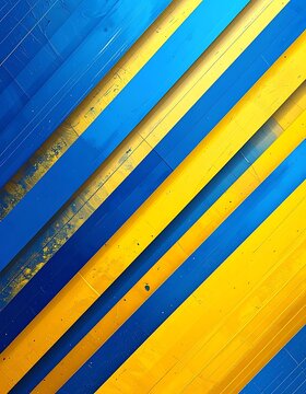 Vibrant blue and yellow diagonal stripes.