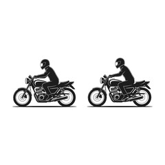 Obraz premium Two Vintage Cafe Racer Motorcycle Silhouettes Riding Side Profile Isolated on White Background
