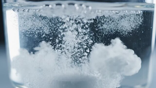 Effervescent tablet dissolving in water perfect for IT presentations and tech marketing