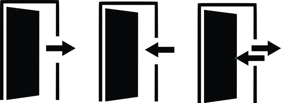 Open door with arrow exit and entrance icon vector set