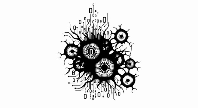 Abstract digital network with interconnected nodes and data streams