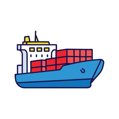 Fototapeta premium Flat vector illustration of a container ship carrying cargo for international shipping.