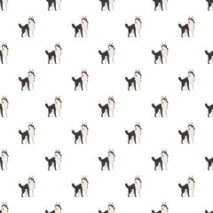 Cute husky dogs standing, forming a repeating pattern on white background © nsit0108