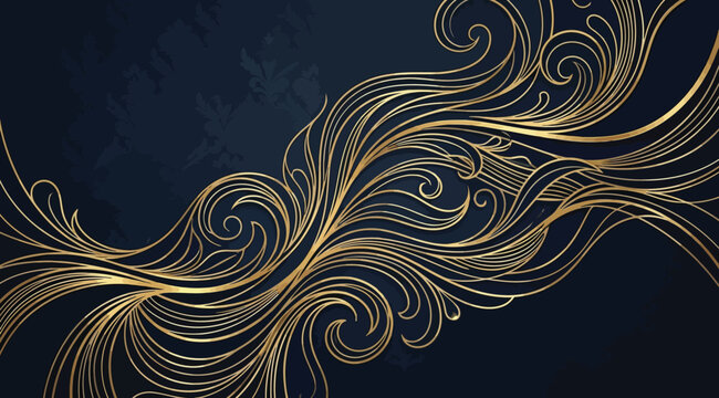 Luxury gold swirl ornament on dark blue background