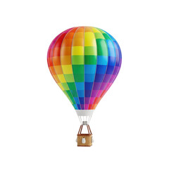 Naklejka premium Vibrant Rainbow Colored Hot Air Balloon Floating Isolated on White Background.