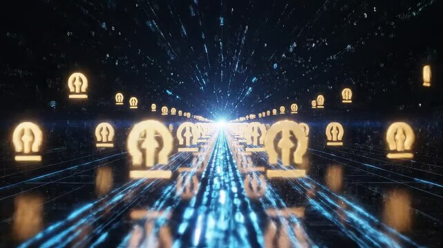 Digital tunnel with glowing symbols perfect for IT presentations and tech marketing