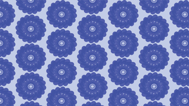 Abstract blue scalloped floral circle seamless pattern background with concentric layers geometric decorative design for wallpaper fabric
