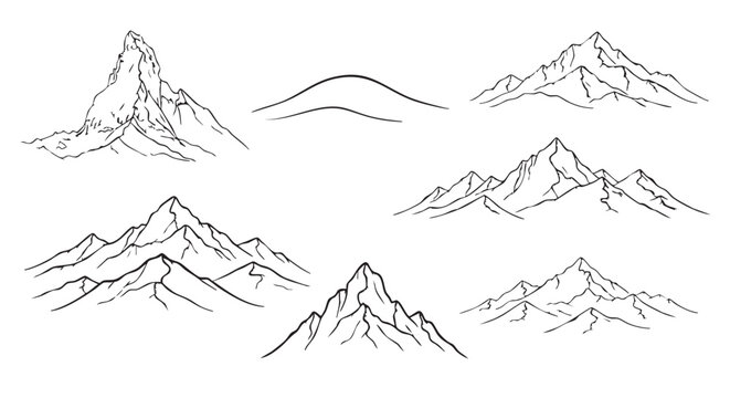 Sketch style mountain range illustration