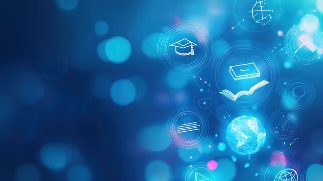 Abstract digital education icons, blurred background