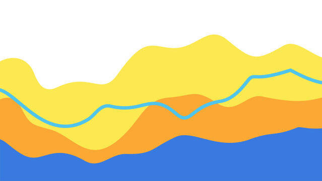 Vibrant abstract waves with bright canary and ocean deep gradients. Minimalist playful aesthetic featuring a thin sky blue wave for corporate identity and graphic projects.
