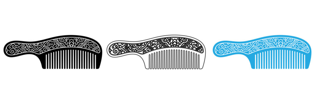 Three hair combs with different teeth styles isolated on transparent background, Vector