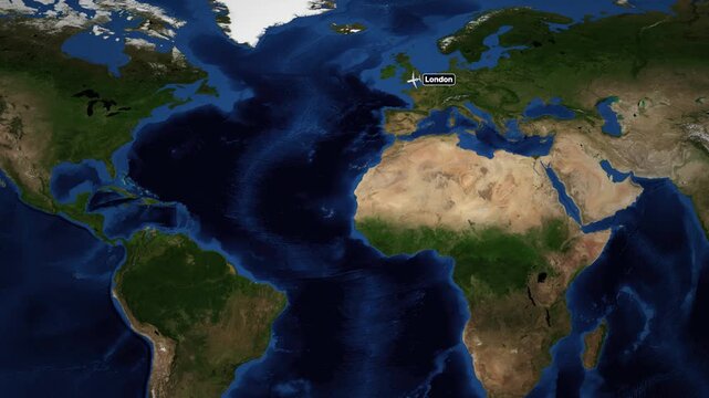 Animated Flight Route Map from London United Kingdom to Lima Peru