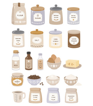 Cute Baking Ingredients Collection with Flour Sugar and Cocoa
