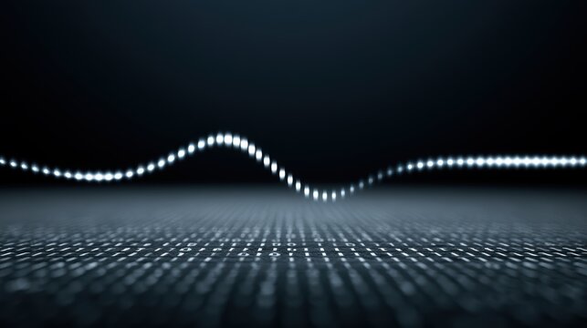 Abstract digital data wave glowing over binary code background visualization concept