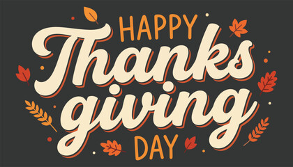Obraz premium Happy thanksgiving day message with fall leaves on dark background